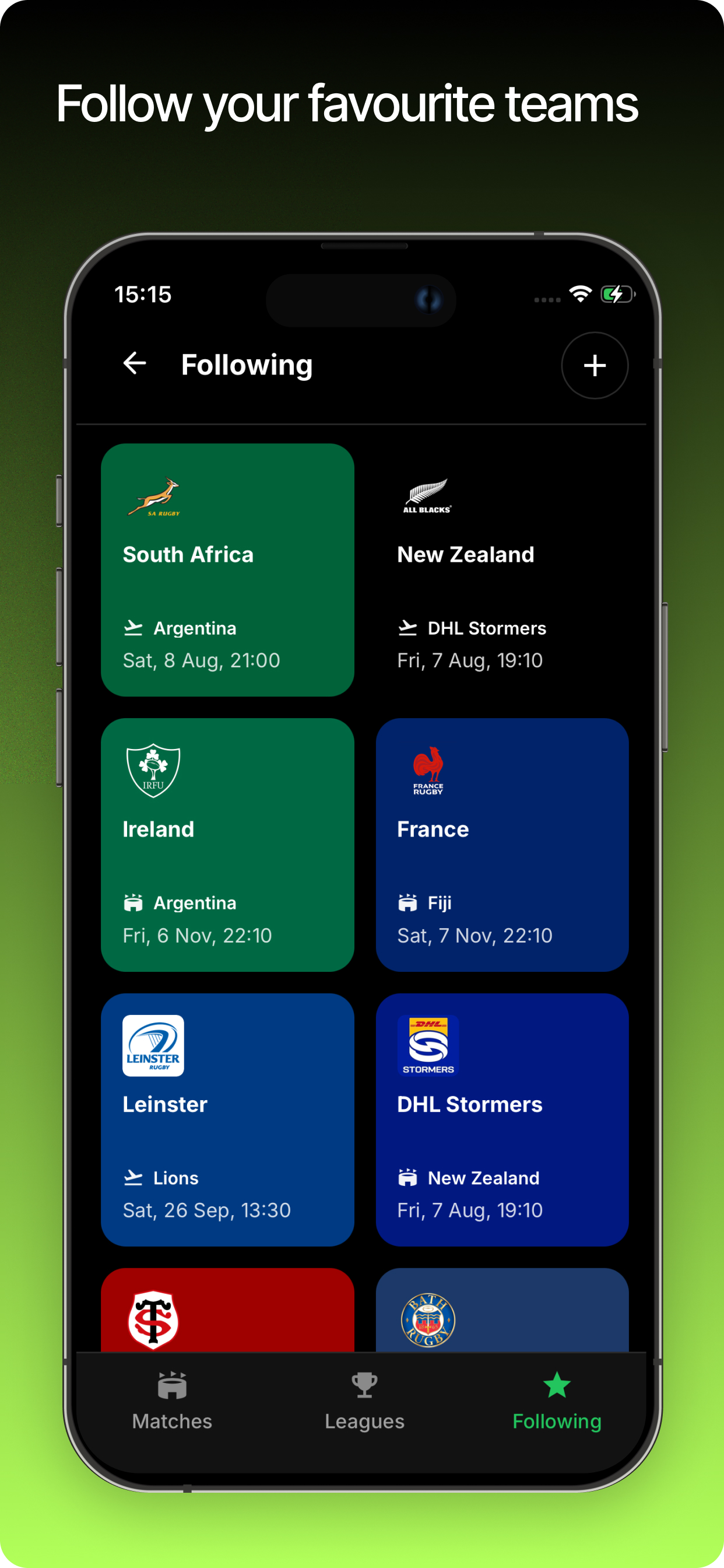 Follow favourite teams
